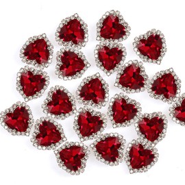 Heart Rhinestones 20pcs Sew on Rhinestones Buttons Embellishments with Diamond,14mm Heart Rhinestones Flatback,Red