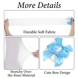 Thigh High Stockings White, White Thigh Highs with Bows, Elegant and Charming Soft Velvet Bow Stockings for Women over the Knee (Light Blue Bow)