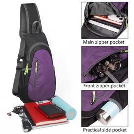 TITECOUGO Small Sling Bag Lightweight Crossbody Bag for Women Rucksack for Men Running Backpack Travel Chest Pack Shoulder Daypack for Hiking Outdoor Gym Work Sports Black/Purple