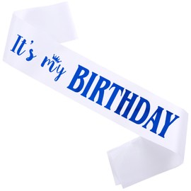 PANBINN It's My Birthday' Birthday Sash, Royal Blue Foil White Satin Birthday Sash for Women or Men Birthday Party Decorations Gifts Favors