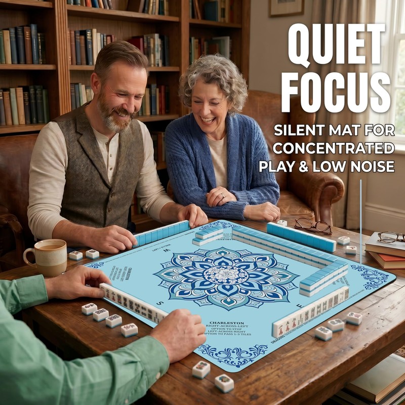Blue Mahjong Mat for Table 3 Layer Thickened Non-Slip Noise