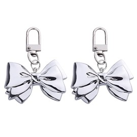 Yreamont 2PCS Silver Bowknot Keychain for Women Girls, Unique Design Y2K Keychain Accessories for Bags Backpack Car Keys