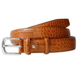 PASQUALE CUTARELLI Mens Crocodile Pattern Italian Leather Belt Chestnut Brown Small 32 Inches