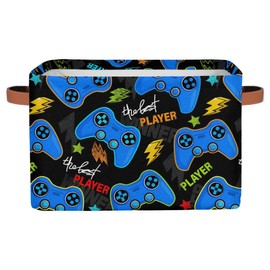 Nursery Decor Laundry Hamper Basket - Blue Video Game Collapsible Rectangle Shelf Closet Organizer Bins - Kids Dirty Clothes Basket for Bedroom,Bathroom,Toy Bin,Gift Basket