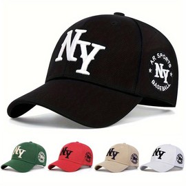 Unisex NY Letter Embroidered Baseball Cap Outdoor Sport Adjustable Sunscreen Leisure Hat Spring Autumn Travel Tourism Beach Vacation - Color: white