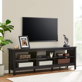 TV Stand for 75 Inch TV, Wood Entertainment Center for 70 Inch TV with 6 Cubby, TV Console Table Television Stands for Living Room Office Bedroom, Black