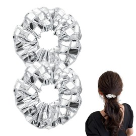 Disco Ball Sequin Hair Scrunchies for Women 2PCS Glitter Scrunchie for Cheerleader Silver Accessories for Women Disco Party Metallic Hair Scrunchies for 80s 90s Birthday Party Hair Accessory