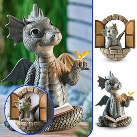Courtyard Dragon Sculpture Wall Decoration, Weatherproof Resin Statue Miniatures, Lovely Resin Garden Dragon Statue Art Figurines Decor Ornaments for Patio Yard (Style C)