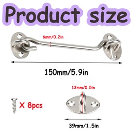 Ldzzuo 2pcs Hook and Eye Latch Barn Door Lock Stainless Steel Window Wind Hooks with Screws Household Accessories Hitch with Suitable for Grain Warehouse Doors Windows and Household Doors (6 inch)