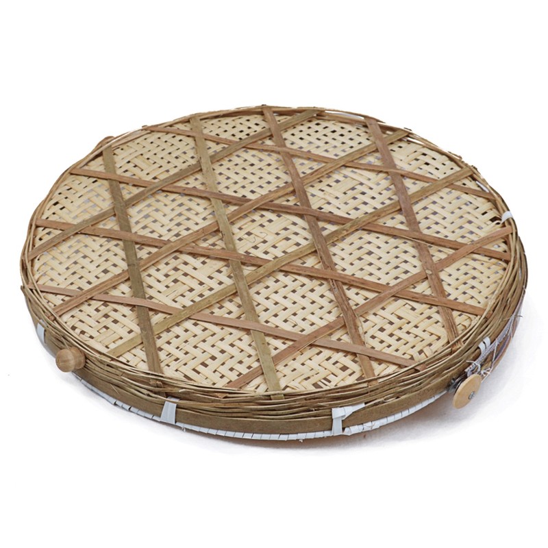 Covered Bamboo Serving Food Tent Basket Hand Woven Round Food
