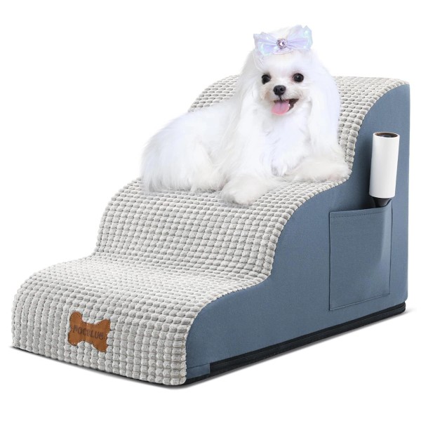 Pocblue Dog Stairs for Small Dogs 15.7" H, 3-Step Wide