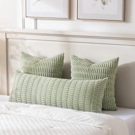 Fancy Homi Sage Green Long Lumbar Decorative Throw Pillow Covers 20x54 Inch for Bed Couch Bedroom, Soft Corduroy Rectangle Solid Cushion Case 50x137 cm, Rustic Farmhouse Boho Room Decor