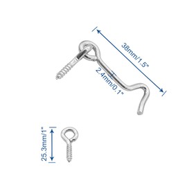 Waziaqoc 1.5 Inch Hook and Eye Latch (5PCS), Heavy Duty Iron Barn Door Lock Privacy Lock Screw Fixing Type Latch for Sliding Door Barn Door Gate Window Cabin - Silver