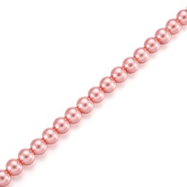 Cheriswelry 100pcs/strand 8mm Round Glass Pearl Beads Strand Tiny Satin Luster Pearl Beads Loose Spacer for DIY Bracelet Necklace Earrings Jewelry Making Crafts Supplies (Coral)