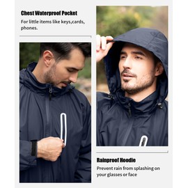 SWISSWELL Men's Waterproof Golf Rain Suit Rain Gear Jacket and Pant Outdoor Lightweight Hooded Raincoat Navy XXL