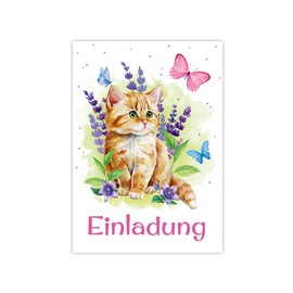 Minkocards 12 Invitation Cards for Children's Birthday Girls Cat Kitten Invitations for Birthday Children Colourful Birthday Invitations