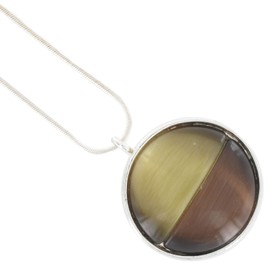 Moonglow Green Brown Glass Round Pendant Necklace Silver Tone Chain Necklace For Women