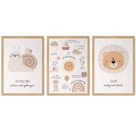 HappyArts® Children's Room Picture Set of 3 A4 Affirmations Poster Decoration Girls Boys Baby Room Affirmations Self-Love Mindfulness without Frame