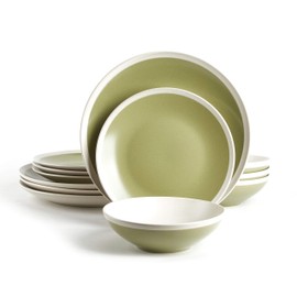 HomeVss, Rock Ridge Speckled Stoneware Dinnerware Set, 12 Piece, Beryl and Ivory