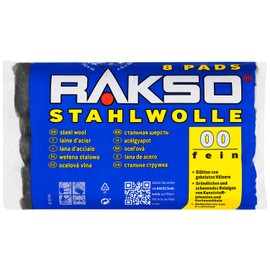 RAKSO Stahlwolle fein 00-8 Pads, glättet Hölzer, Reinigung Kunststoffjalousien, Gartenmöbel, Aluminium aufpolieren