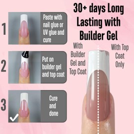 NOVO OVO Französisch Tipps Vorgefertigte APEX quadratische Nagelspitzen, BERRY PINK, Acryl-Nagelspitze zum Aufpressen, vorab aufgetragener Tip-Primer und Basislack, dicke 15 Größen 150 Stückk