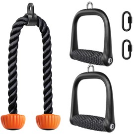 SELEWARE Workout D Handles Triceps Rope Home Gym Exercise Attachments w/ Anti-Slip Soft Rubber Comfy Grip Fit for Cable Machine Resistance Bands Weight Pulley System Training