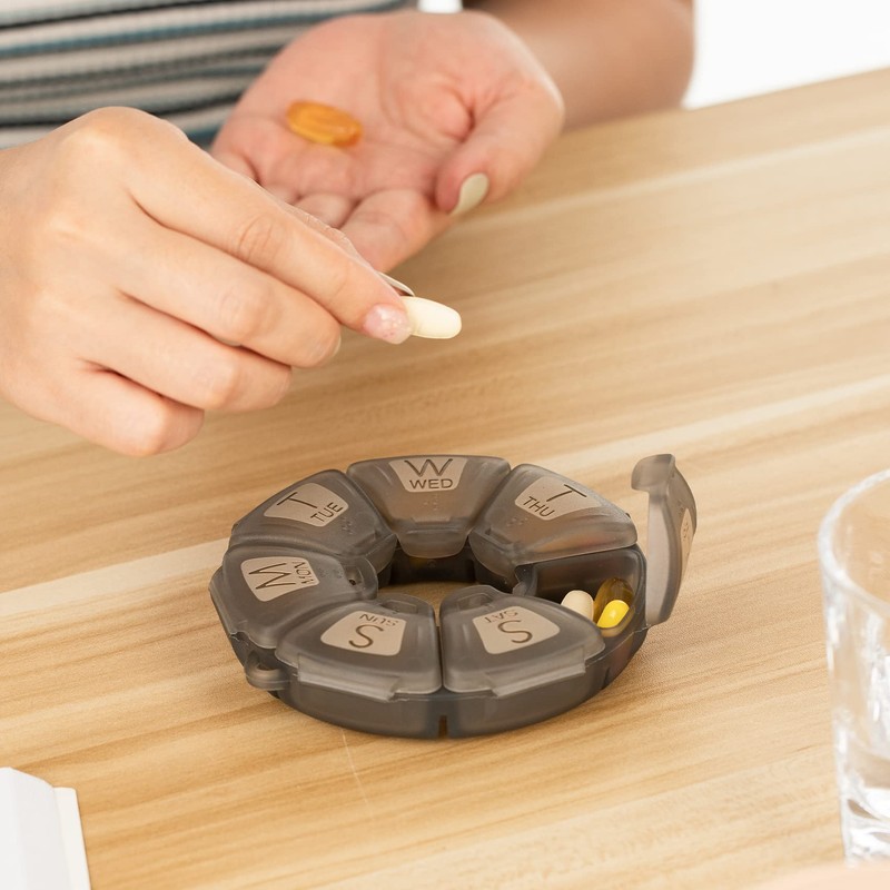 Round Weekly Pill Organizer, TPU Rubberized, Travel Pill Container 7