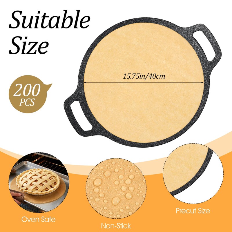 200 Pcs Non-Stick 16 Inch Round Parchment Paper Brown Natural