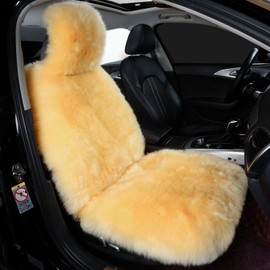 OGLAND Fluffy Sheepskin Car Seat Cover-Fuzzy Fur Auto Cushion for Universal Automotive Protector (Golden Yellow, 1 Pcs Front Seat Cover)