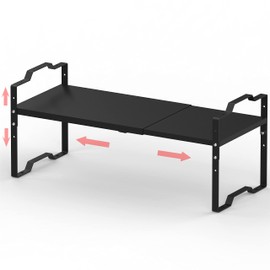 Jojocross Expandable Shelf for Cabinet Organizer Adjustable Stackable Spice Rack at Kitchen and Bathroom More, Counter Countertop Cupboard Organization Pantry Storage(MEDIUM/1PACK/BLACK)