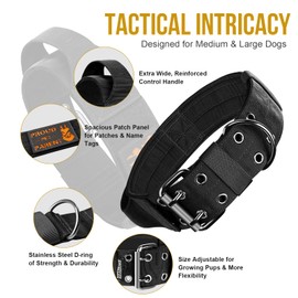 OneTigris Tactical Dog Collar 12 with Handle,2 Inch Wide Nylon Collar for Medium and Large Dogs Heavy Duty Service Dog Collar-Black