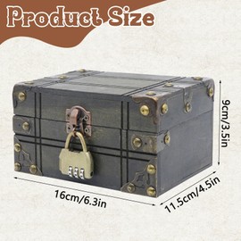 Forbabe Wooden Treasure Chest 16 x 11.5 x 9 cm - Vintage Treasure Chest with Combination Lock Pirate Treasure Chest Children Gift Chest Treasure Chest Wedding for Storage Decoration