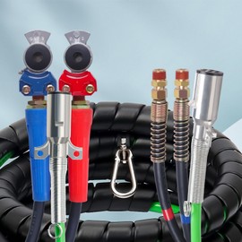 KOOTANS 15FT Semi Truck Air Line Kit 3 in 1 Air Brake Hoses and 7 Way Trailer Cord with Glad Hands, Gladhand Holder and Tender Spring Air Lines Set for Semi Truck Trailer Tractor