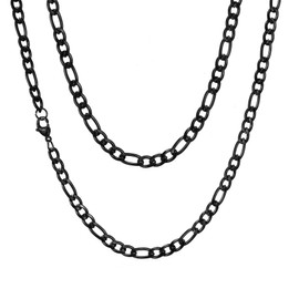 Figaro Chain Necklace for Men Women Cuban Link Chain Black Necklace Stainless Steel Chain Gifts for Boys Men Women 5mm in Width 22inches