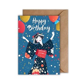 WBdesignz Birthday Card with Envelope - Geisha Birthday Card Japanese Happy Birthday Greeting Card (A6)