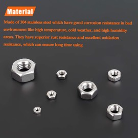 HELIFOUNER 360 Pieces 7 Sizes 304 Stainless Steel Hex Nuts Assortment Kit (M2 M2.5 M3 M4 M5 M6 M8)