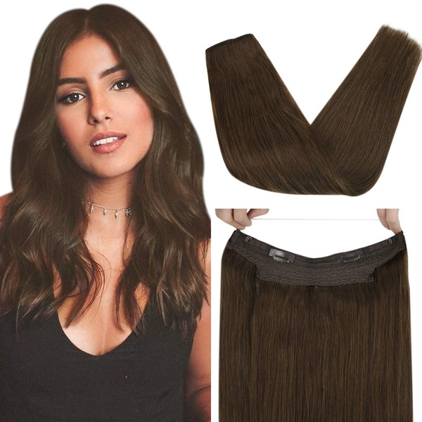 Sunny Halo Hair Extensions Human Hair 16inch 80g 10inch Width Mircale Wire Hair Extension Color Brown Hairpieces