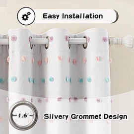 MYSKY HOME Total Blackout Curtains for Kids Bedroom Nursery Curtains 100% Light Block Doubled Curtains with Rainbow Pom Pom Sheer Window Drapes for Kitchen Room Darkening Grommet Set of 2, 52 x 54 in