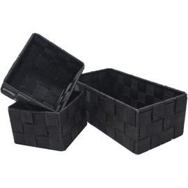 Clay Roberts Storage Baskets, 3 Pack, Black, Small Storage Baskets Sets, Fabric Woven Storage Boxes for Home, Kitchens, Offices, Cupboards, Bathrooms and Shelves
