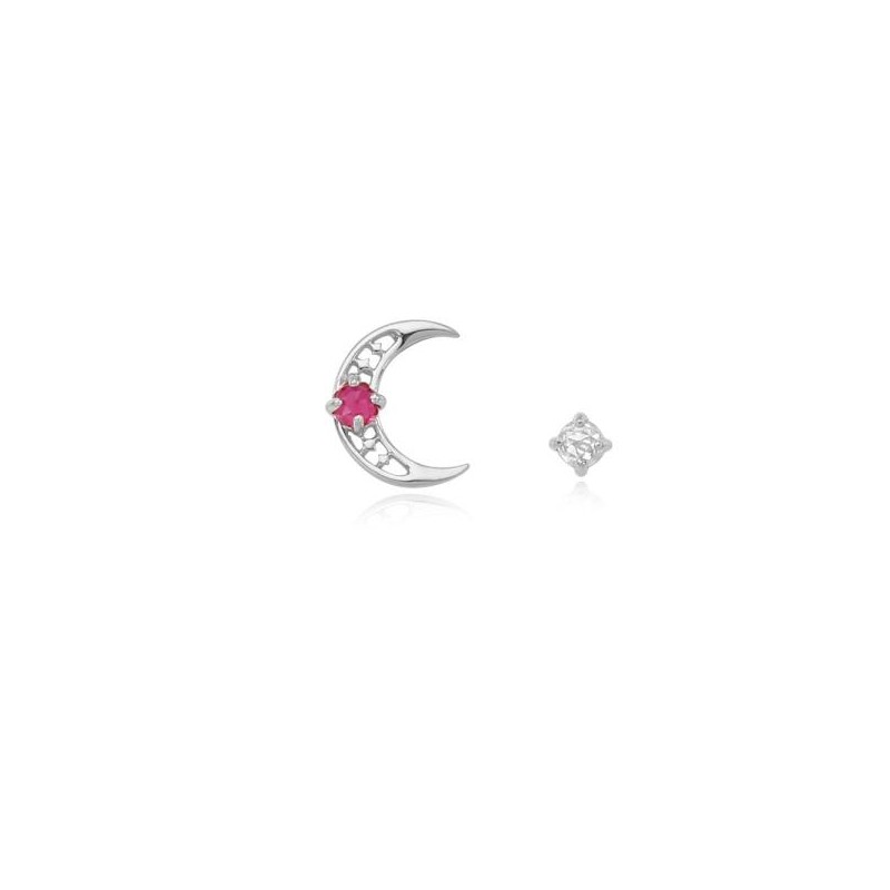[Custom Made] Leo Dear Moon Ruby Unbalanced Constellation Earrings OTE120617B