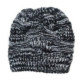 Taidor Knit Hat, Ponytail Beanie Cap Outdoor Winter Stretch Cable Bun Knit Hat Black and White