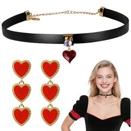 Black Choker Necklace & Red Hearts Earrings for Hearts Queen Costume Accessories Women, Halloween Costumes Woman, Vampire Accessories Gothic Vintage Necklace