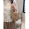Summer Straw Bag for Women Pearl Flower Bucket Tote Bag