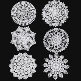 6PCS White Vintage Crochet Doilies, 6 to 7 Inch Vintage Crochet Doilies Round Lace Placemats Handmade Coasters, Rustic Table Decor for Kitchen Dining Wedding Party