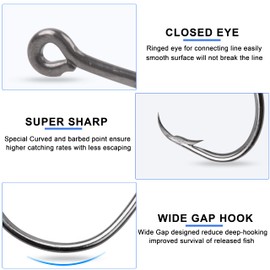 Inline Circle Hooks Saltwater, 80pcs High Carbon Steel Catfish Hooks in-Line Straight Eye Octopus Circle Hook Saltwater Freshwater Fishing Hooks for Catfish Bass 7/0
