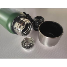 TAIFA Double Wall Vacuum Insulated Thermo / 600ml / 20oz / Stainless Steel/Wide Mouth Opening with Cup/and Leather Strap. Cold up to 24 or Hot up to 12 hrs., Medium, Army Green