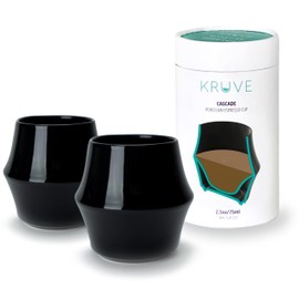 KRUVE Cascade Porcelain Espresso Cup, Double Walled, 2.5oz, Sensory, Set of Two (Black)
