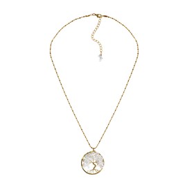 AeraVida Charisma 30 mm Tree of Life Stone and Brass Pendant Necklace (White)