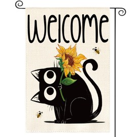 AVOIN colorlife Black Cat Spring Summer Garden Flag 12x18 Inch Double Sided Outside, Seasonal Sunflower Welcome Yard Outdoor Flag