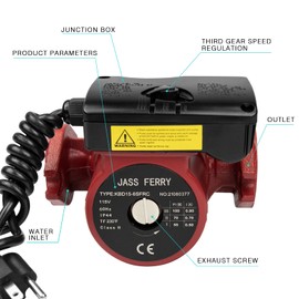 JASSFERRY Recirculation Pump 1 Inch Hot Water Recirculating System 1/8 HP Circulating Pumps Replacement for Solar Water Heater Boiler Circulation Cast Iron Flange